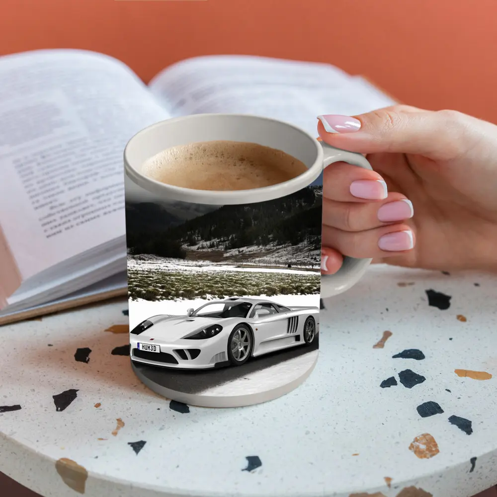 Saleen S7 White Supercar Snowy Road – Mugs