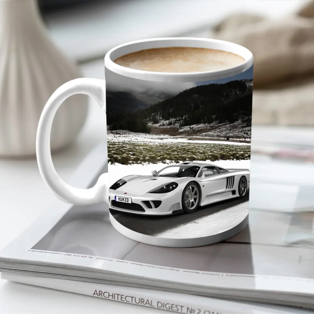 Saleen S7 White Supercar Snowy Road – Mugs