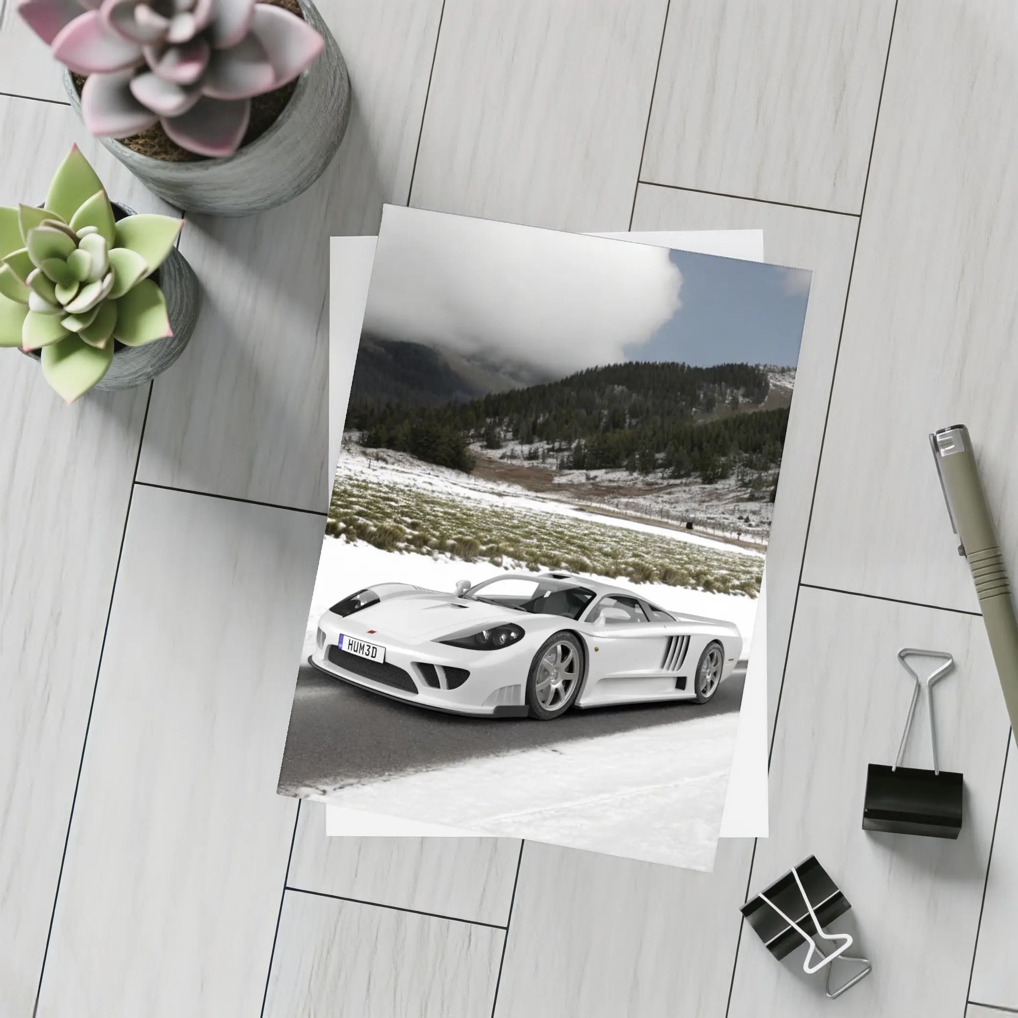 Saleen S7 White Supercar Snowy Road – Postcards