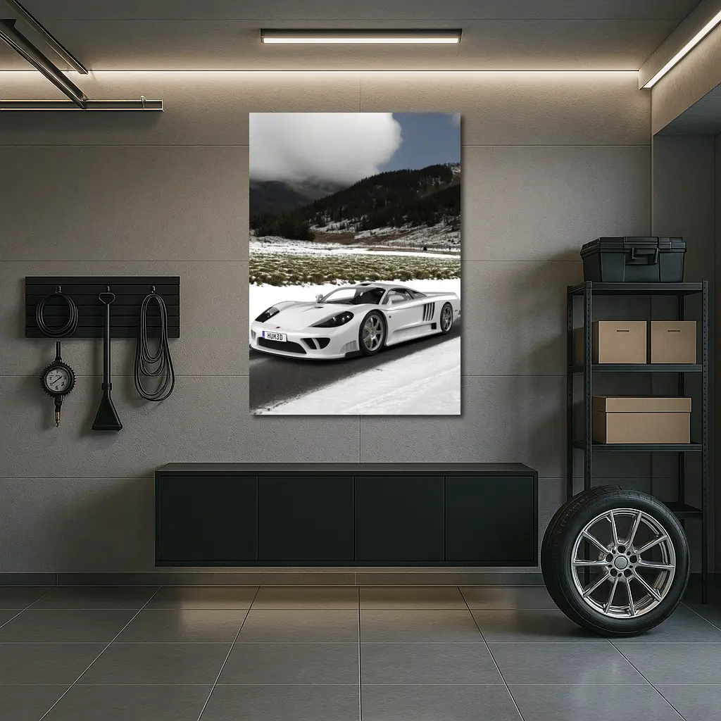 Saleen S7 White Supercar Snowy Road – Wall Art
