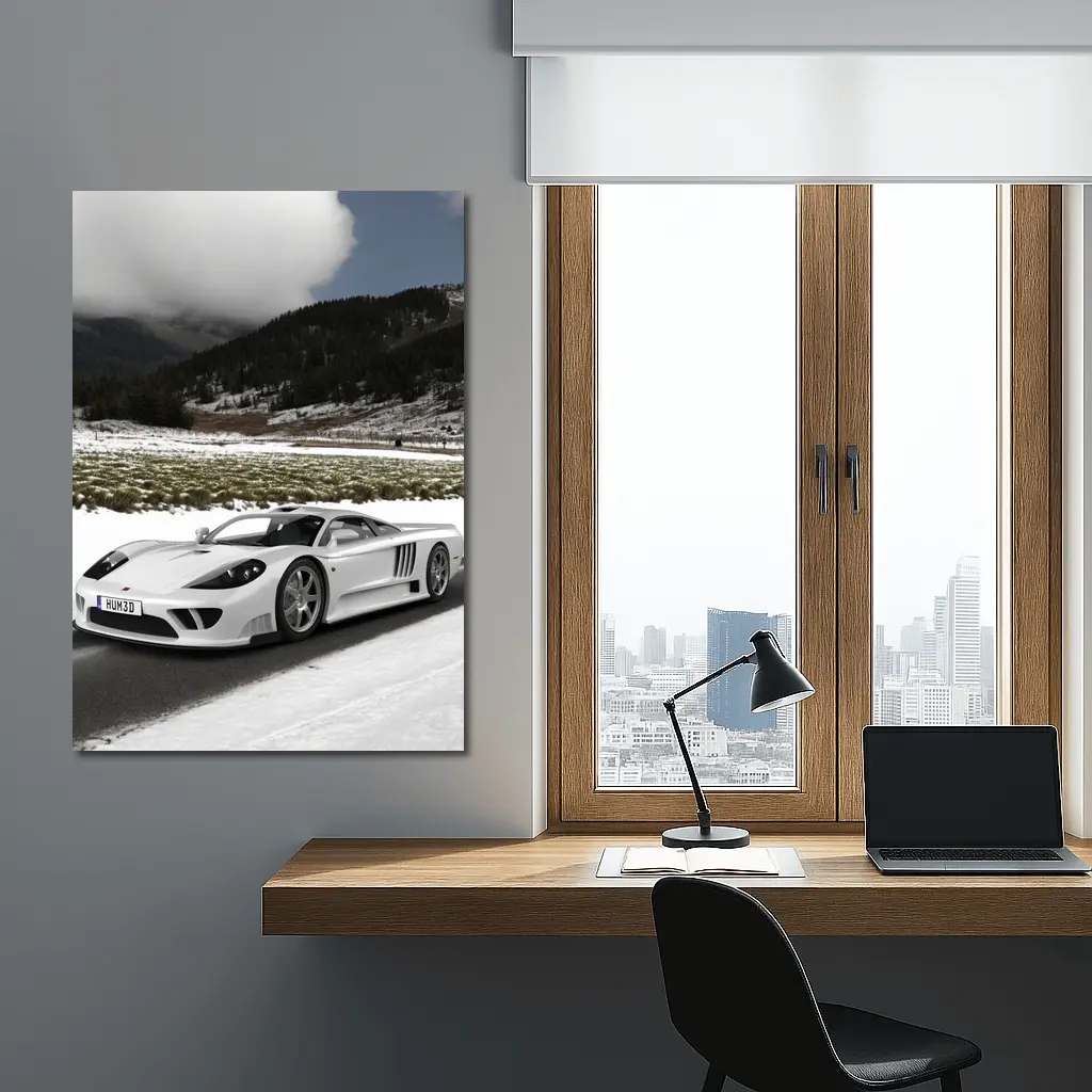 Saleen S7 White Supercar Snowy Road – Wall Art