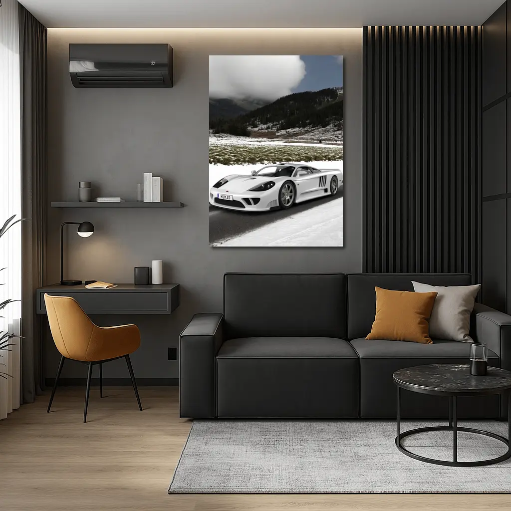 Saleen S7 White Supercar Snowy Road – Wall Art