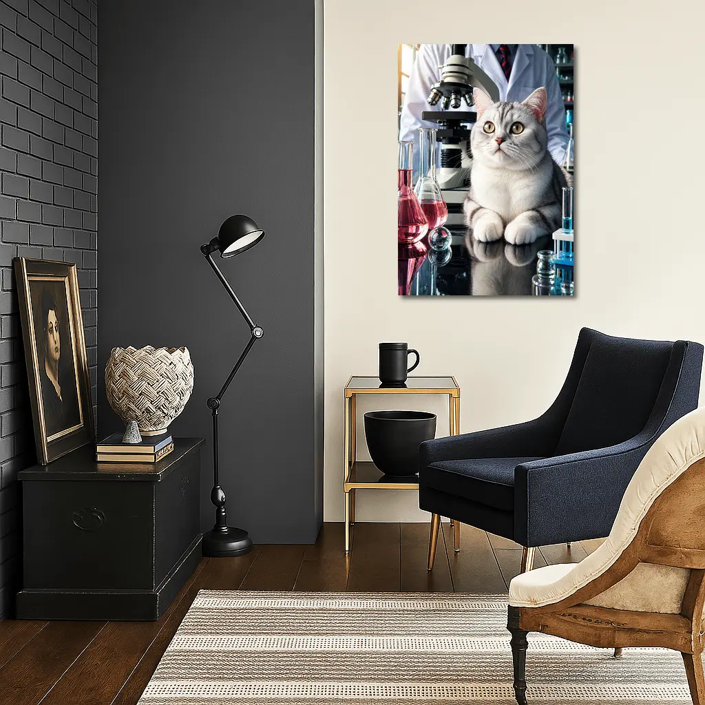British Shorthair Cat Science Laboratory Setting – Wall Art
