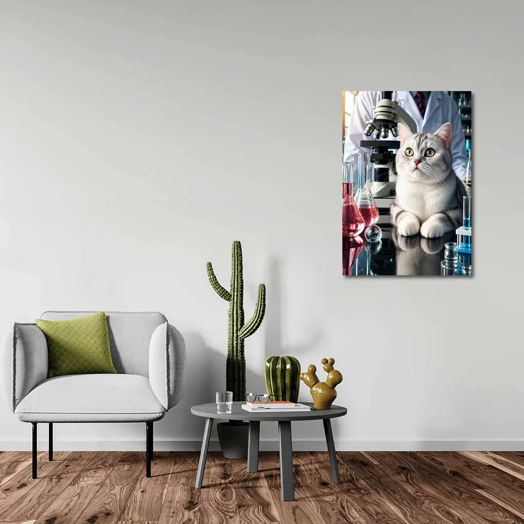 British Shorthair Cat Science Laboratory Setting – Wall Art