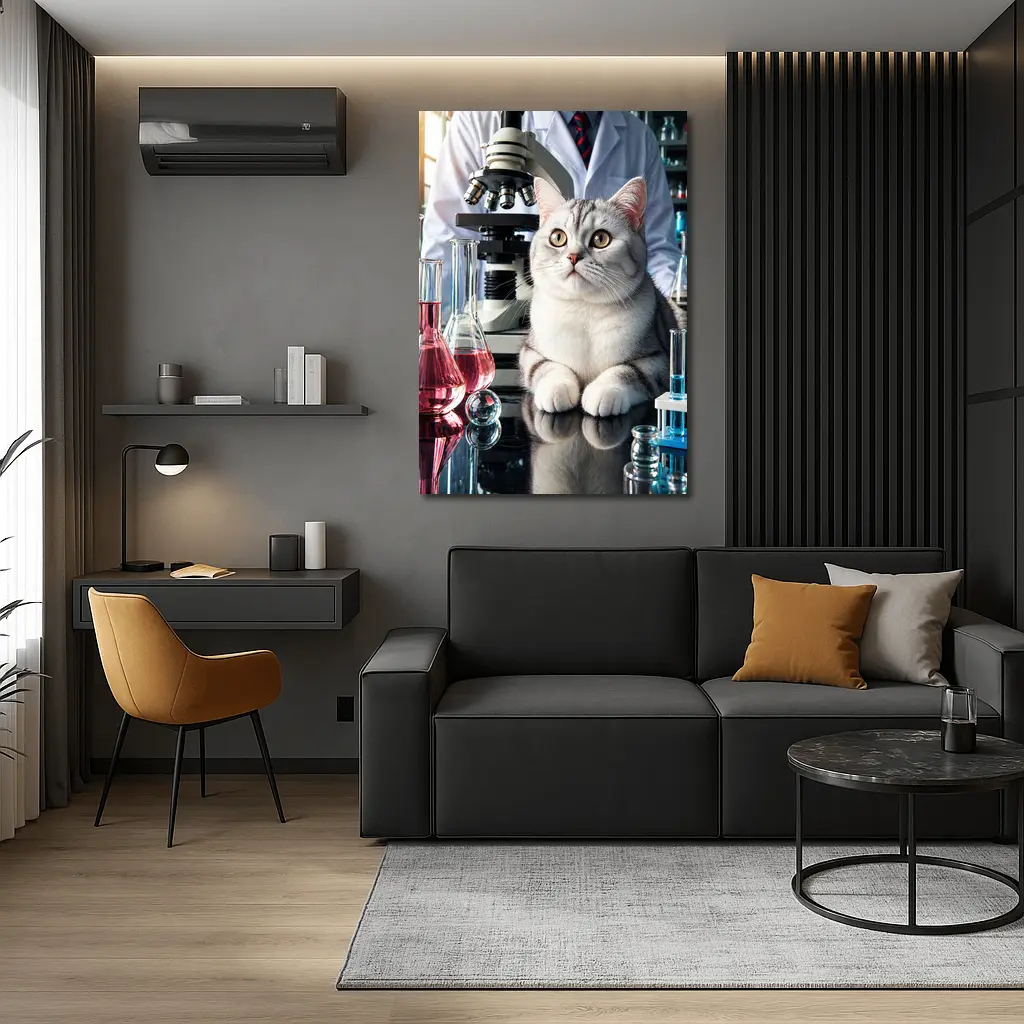 British Shorthair Cat Science Laboratory Setting – Wall Art