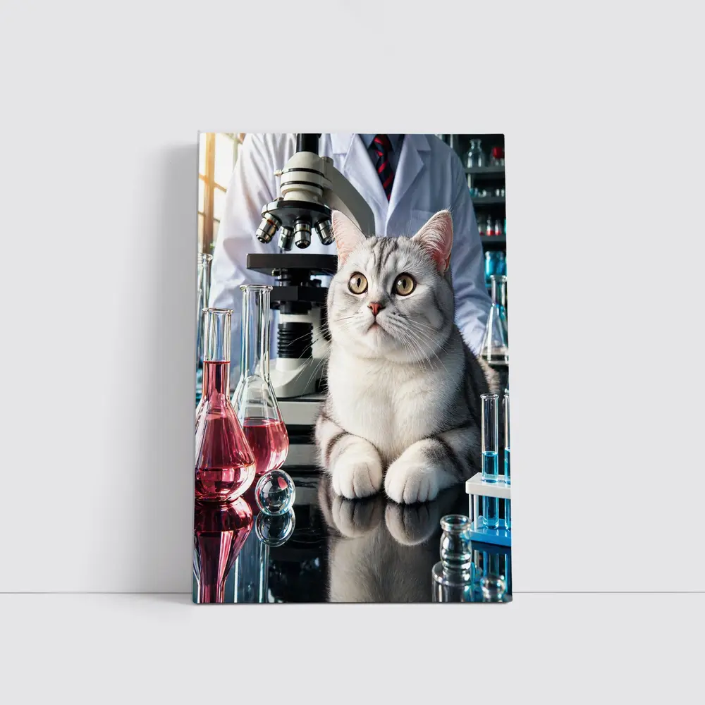 British Shorthair Cat Science Laboratory Setting – Wall Art
