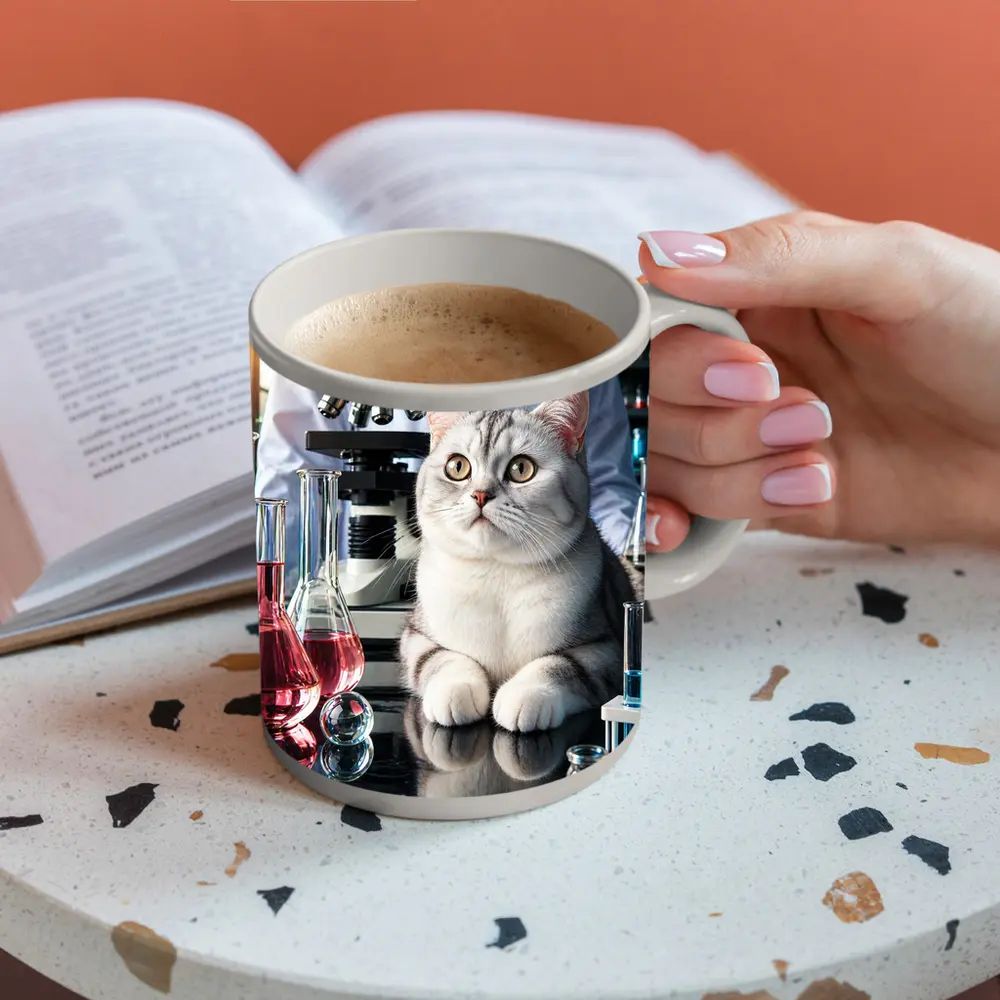 British Shorthair Cat Science Laboratory Setting – Mugs