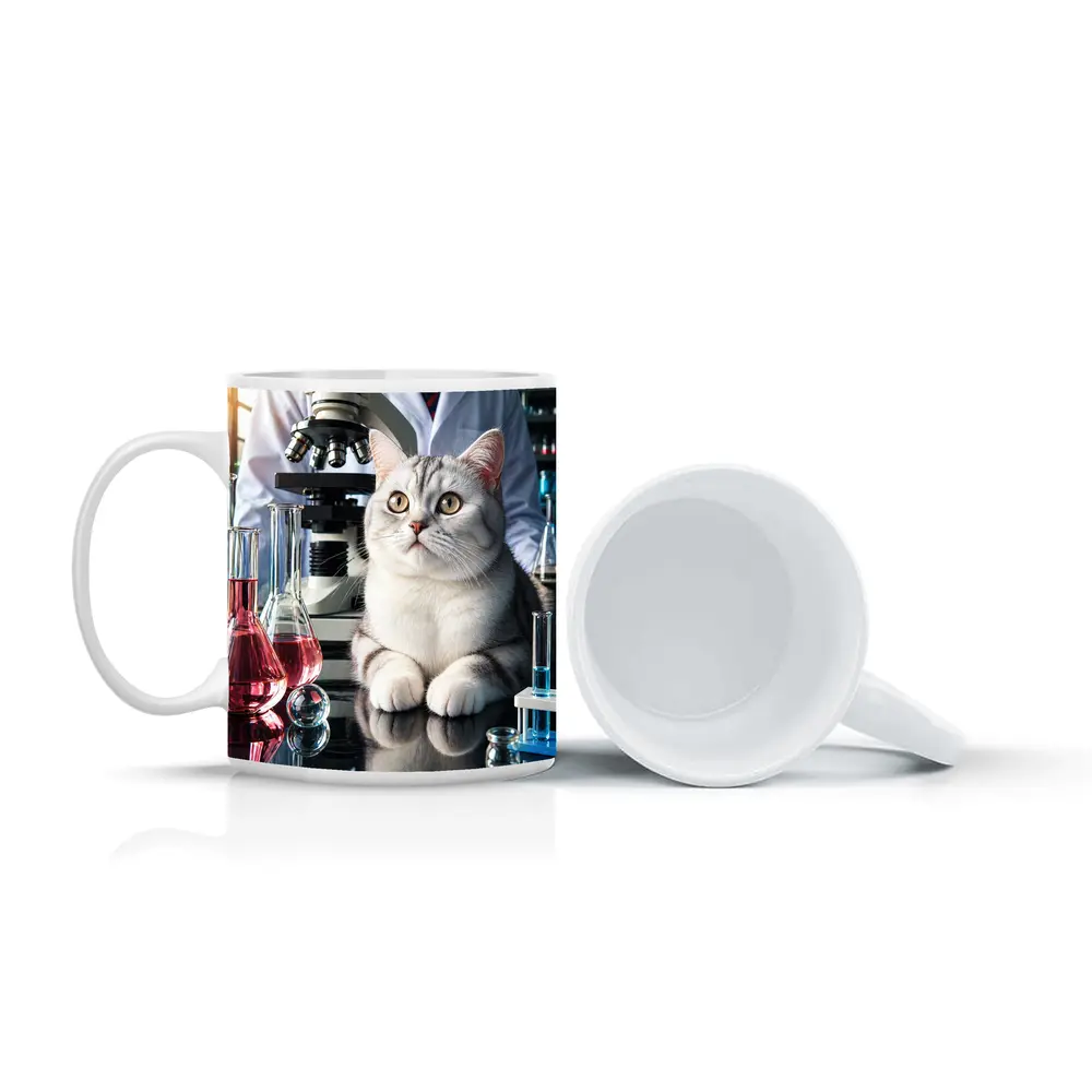 British Shorthair Cat Science Laboratory Setting – Mugs
