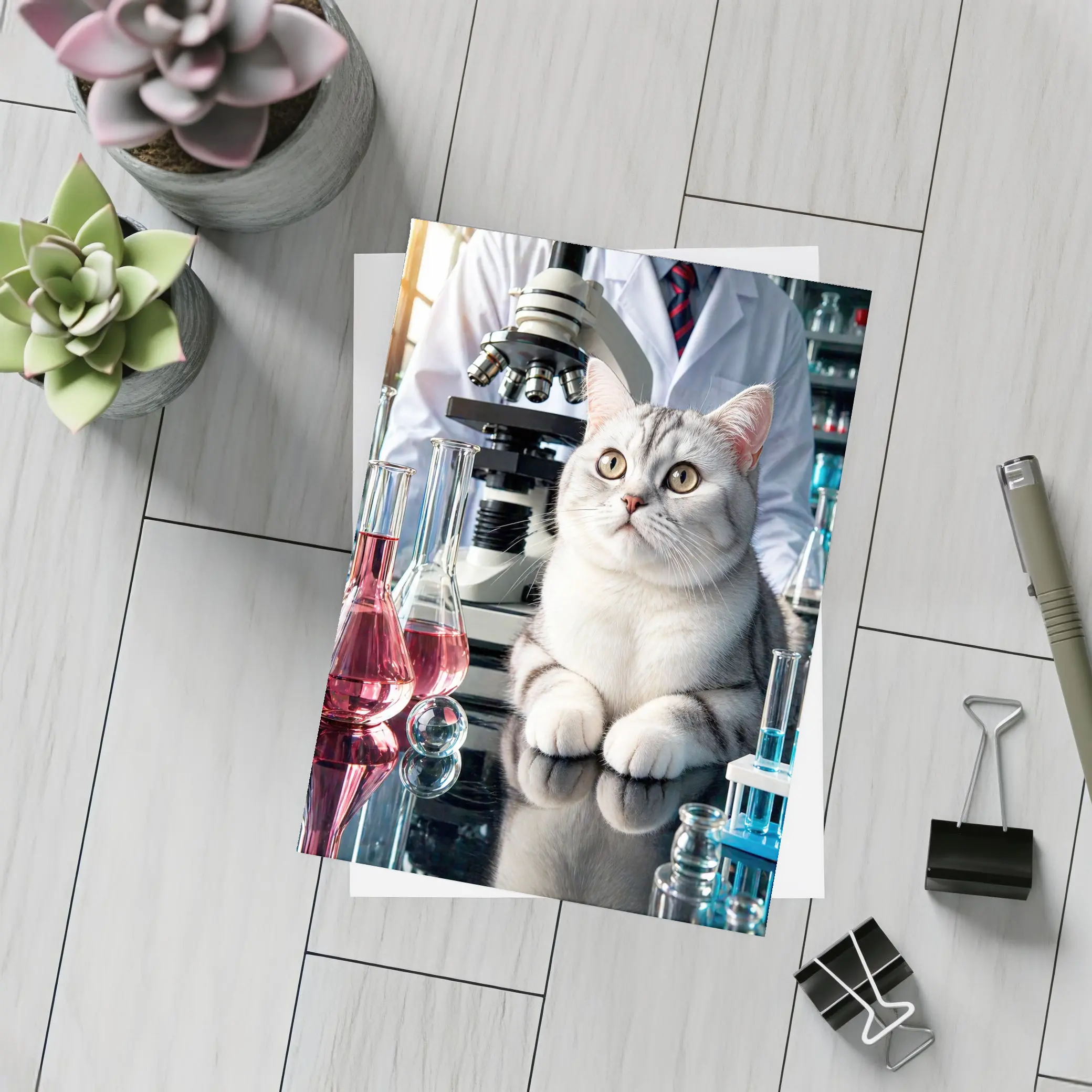 British Shorthair Cat Science Laboratory Setting – Postcards