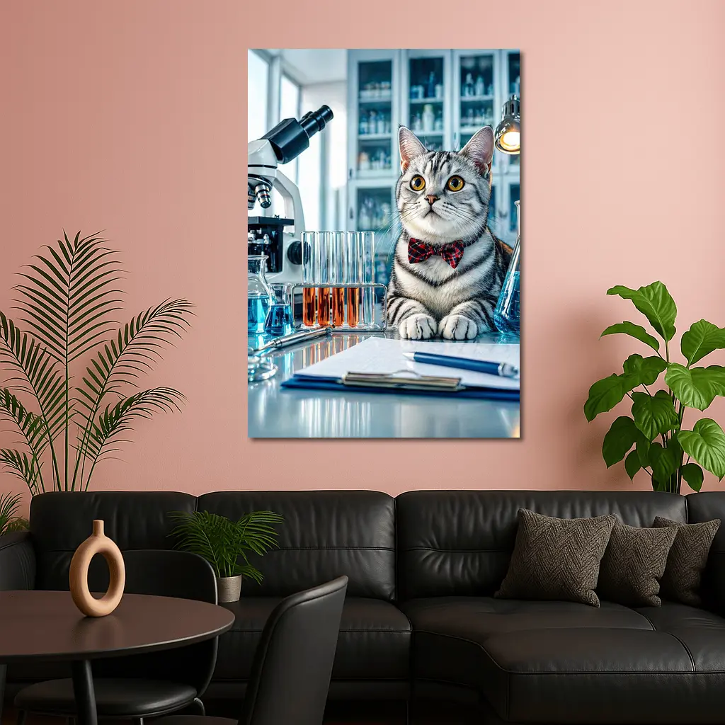 American Shorthair Cat Scientist Laboratory Setting – Wall Art