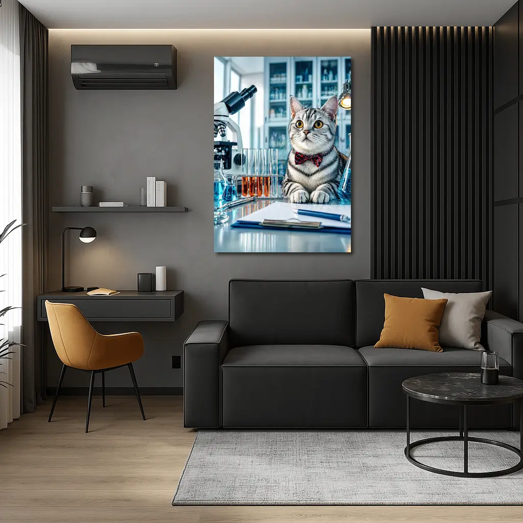 American Shorthair Cat Scientist Laboratory Setting – Wall Art