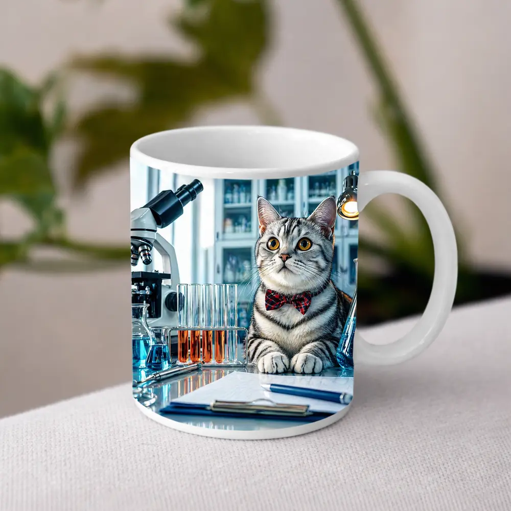 American Shorthair Cat Scientist Laboratory Setting – Mugs