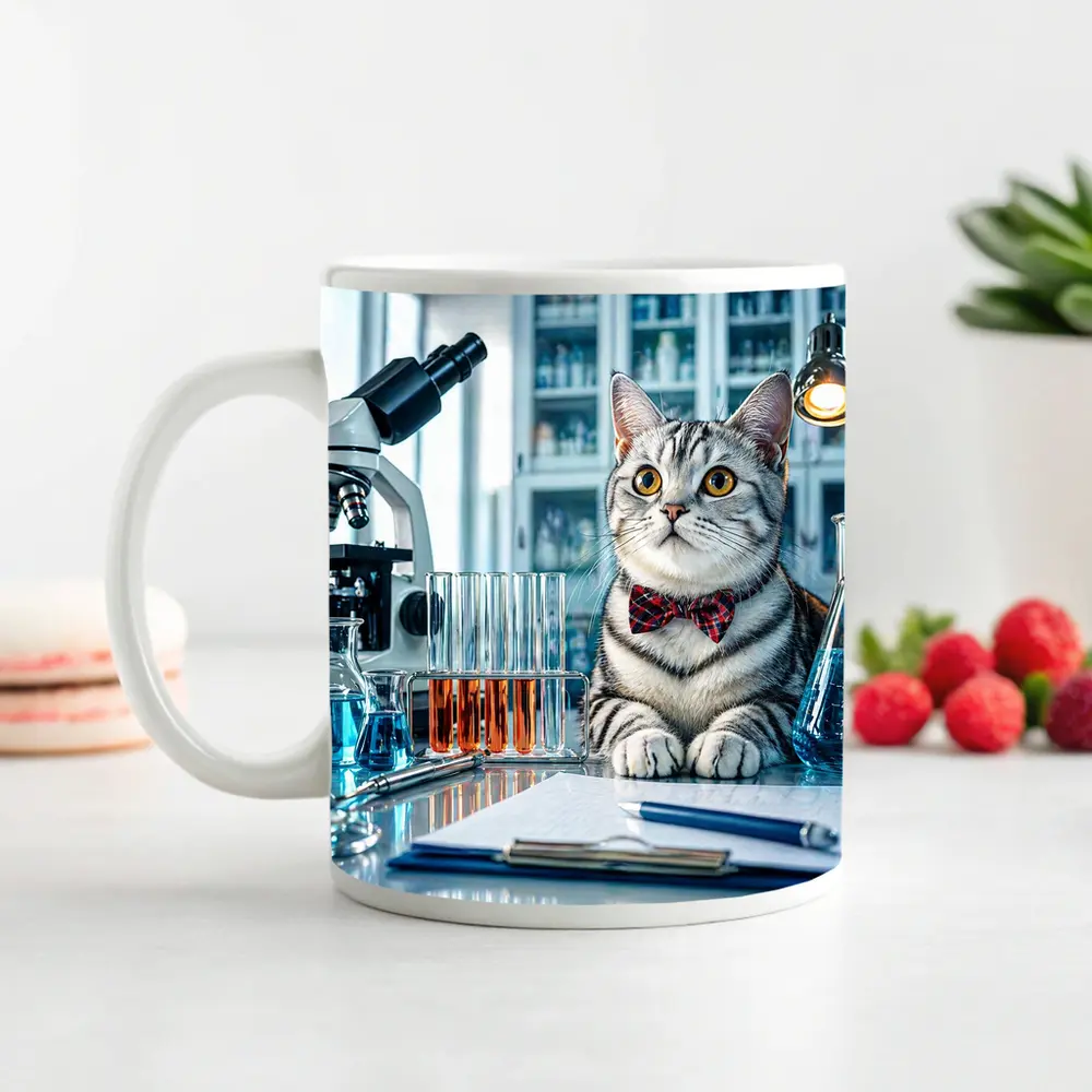 American Shorthair Cat Scientist Laboratory Setting – Mugs