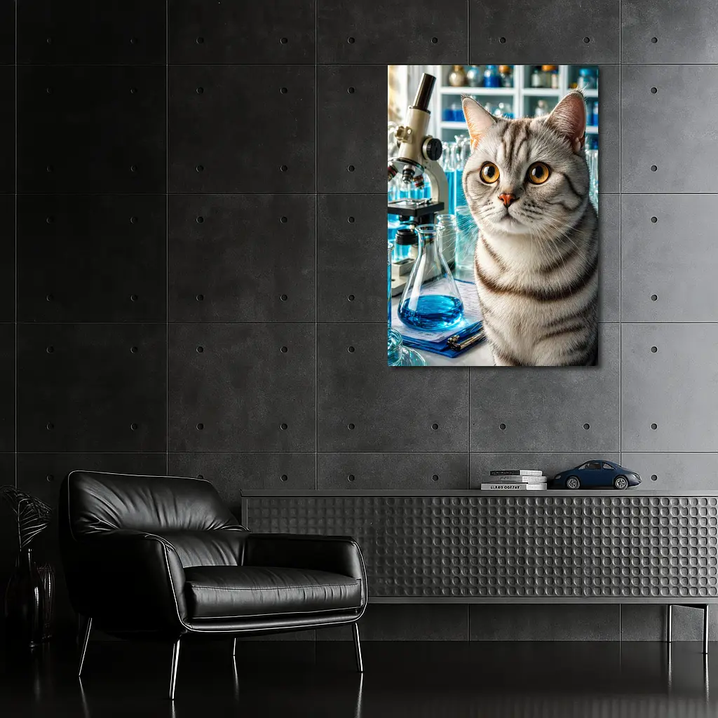 American Shorthair Cat Science Laboratory Setting – Wall Art