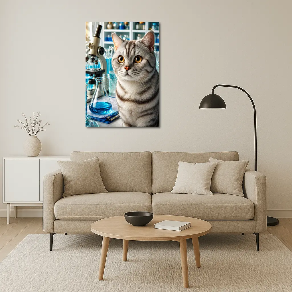 American Shorthair Cat Science Laboratory Setting – Wall Art