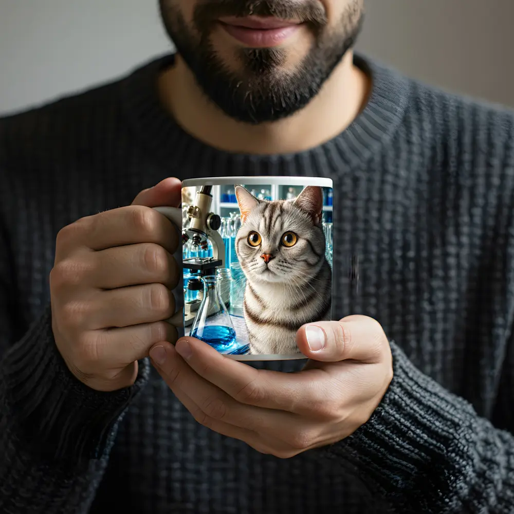 American Shorthair Cat Science Laboratory Setting – Mugs