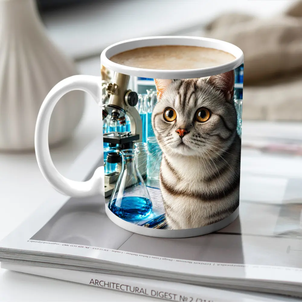 American Shorthair Cat Science Laboratory Setting – Mugs