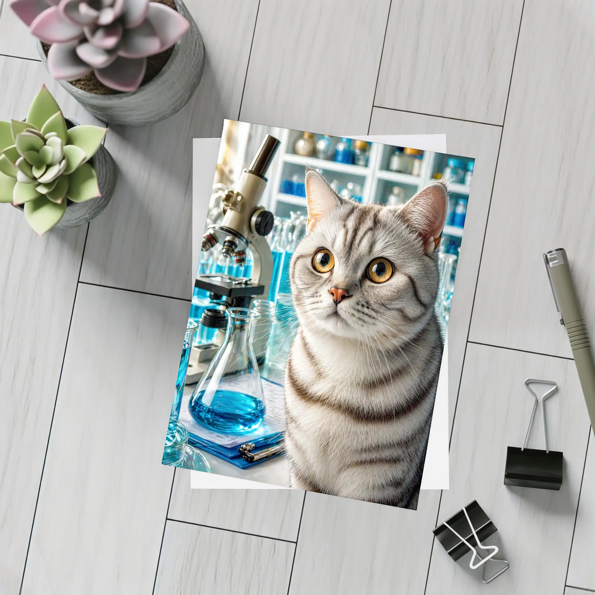 American Shorthair Cat Science Laboratory Setting – Postcards
