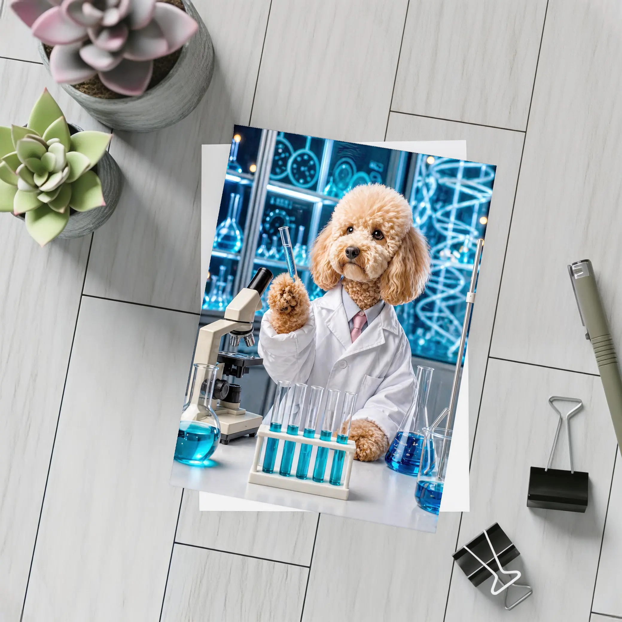 Poodle Scientist In High Tech Laboratory – Postcards