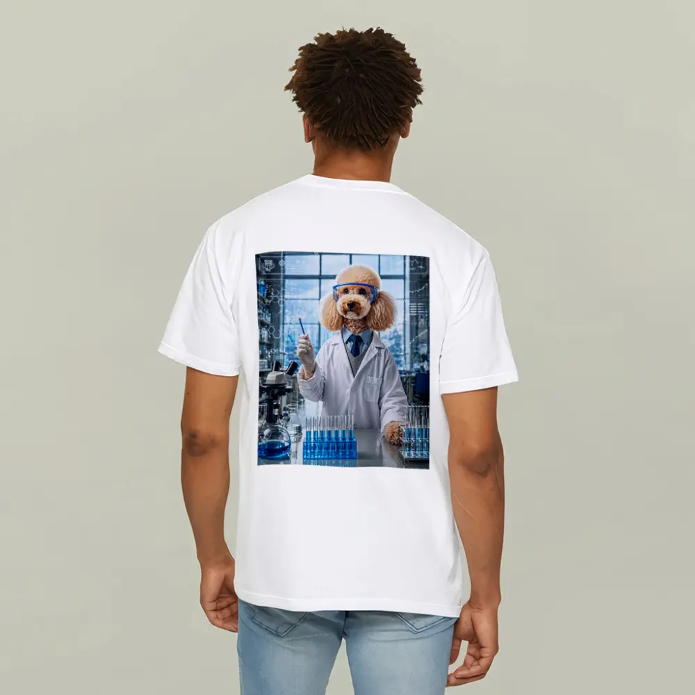 Poodle Scientist In Laboratory With Blue Flasks – T-Shirts
