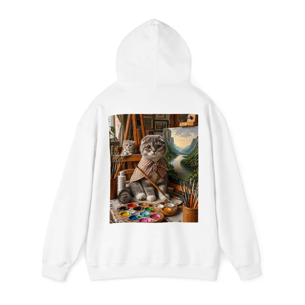 Scottish Fold Cat Artist Painting in Studio – Hoodies