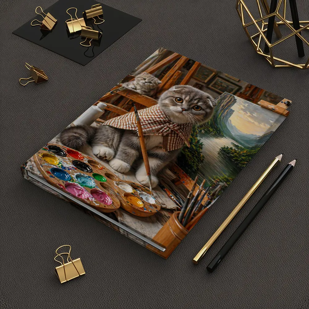 Scottish Fold Cat Artist Painting in Studio – Notebooks
