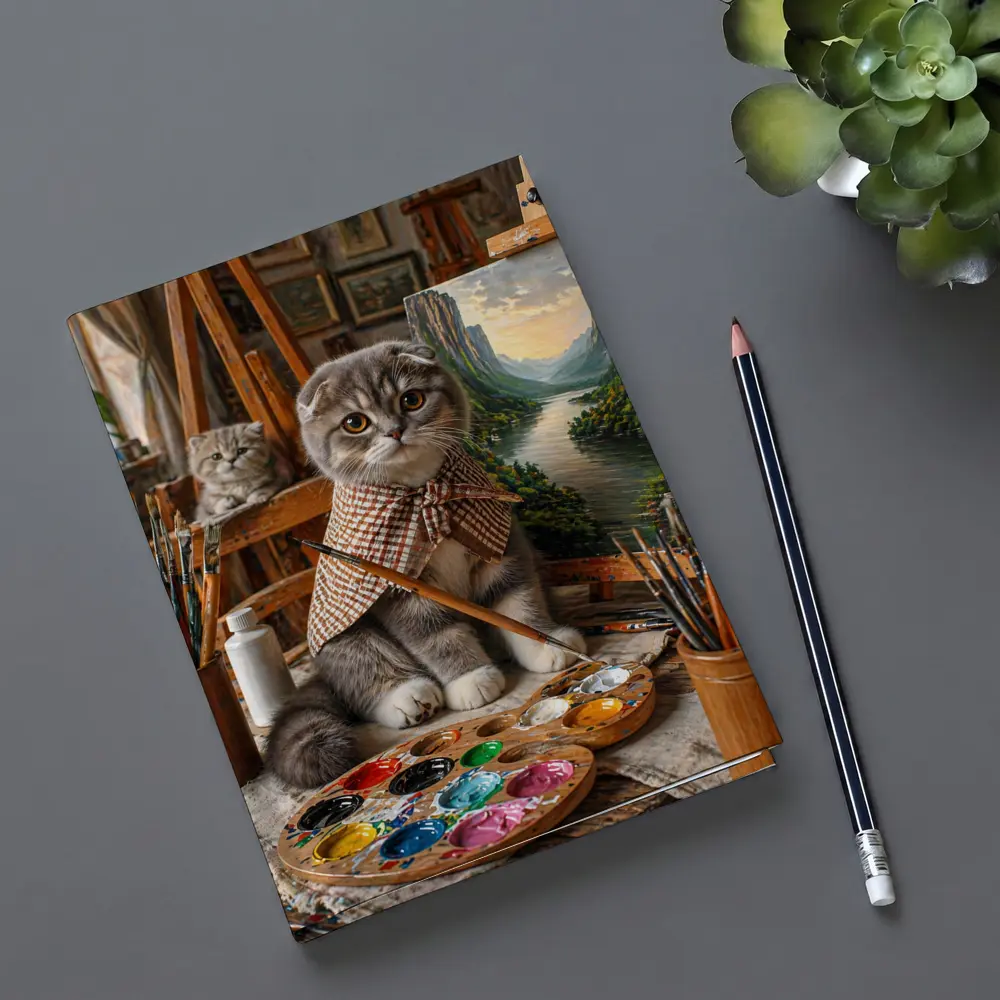 Scottish Fold Cat Artist Painting in Studio – Notebooks