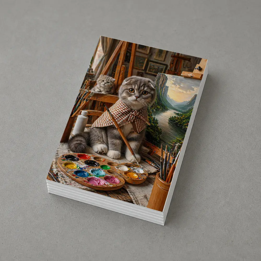 Scottish Fold Cat Artist Painting in Studio – Postcards