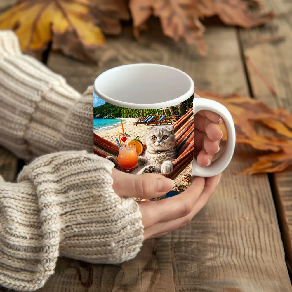 Scottish Fold Cat Relaxing Beach Hammock Cocktail – Mugs