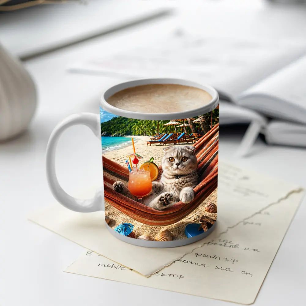 Scottish Fold Cat Relaxing Beach Hammock Cocktail – Mugs