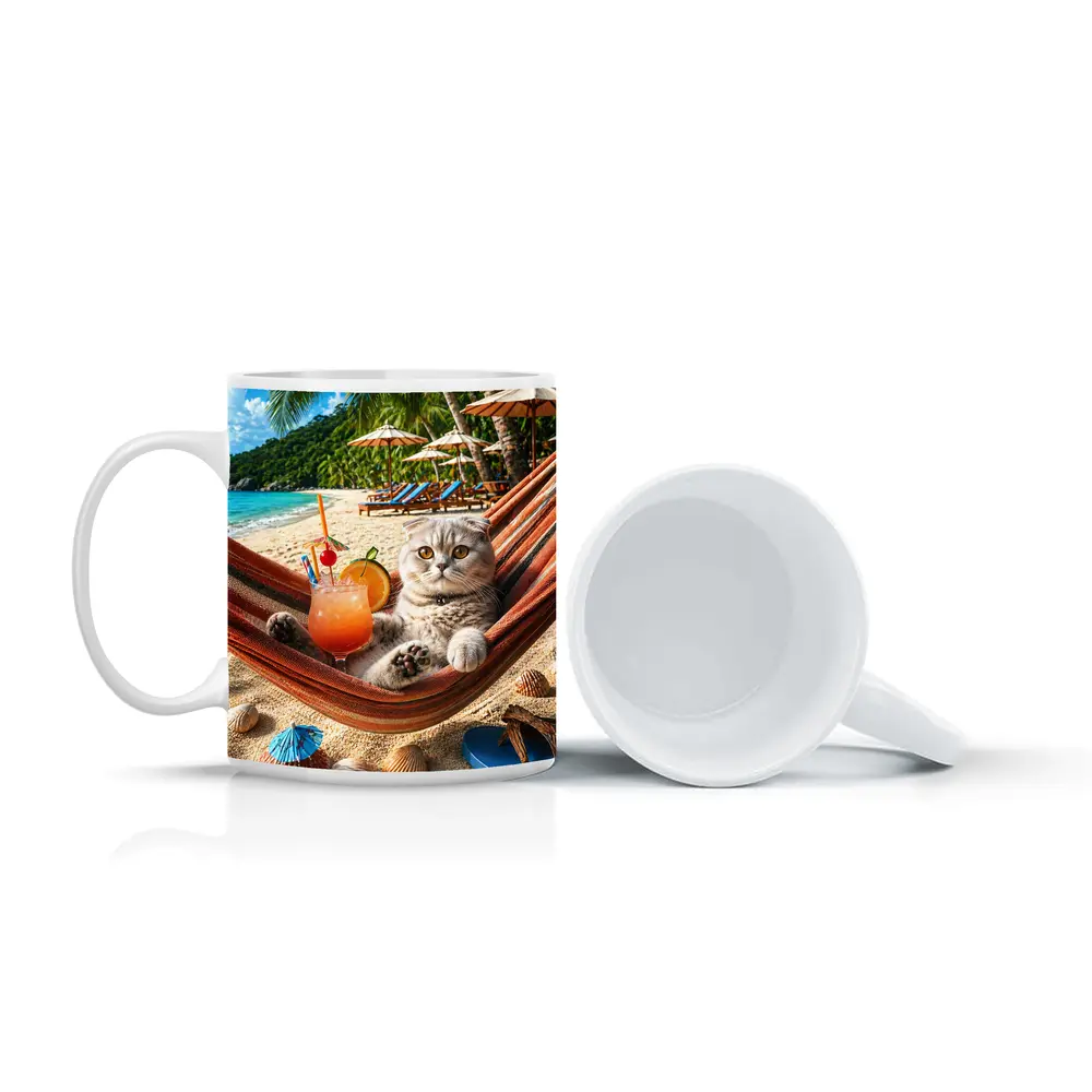 Scottish Fold Cat Relaxing Beach Hammock Cocktail – Mugs