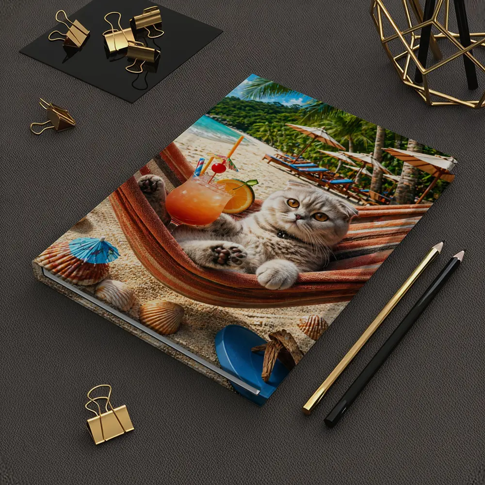 Scottish Fold Cat Relaxing Beach Hammock Cocktail – Notebooks
