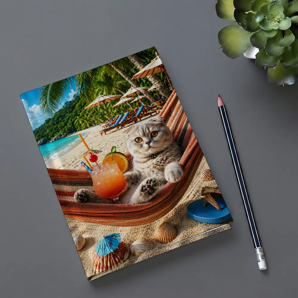 Scottish Fold Cat Relaxing Beach Hammock Cocktail – Notebooks