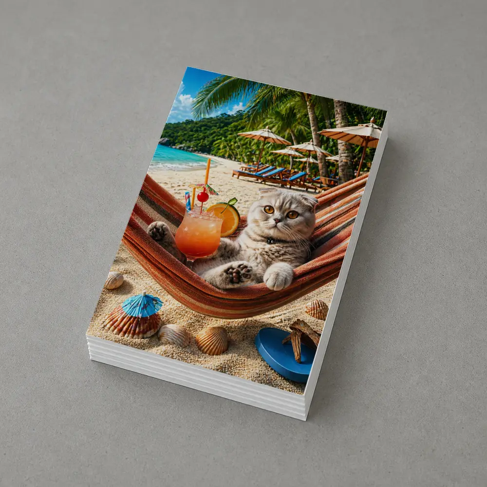 Scottish Fold Cat Relaxing Beach Hammock Cocktail – Postcards