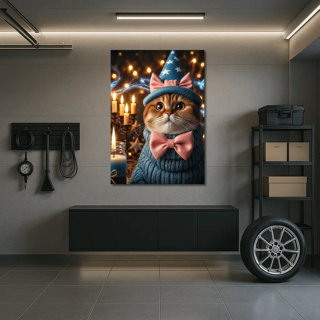 Scottish Fold Cat Wizard Hat Candles Magic – Wall Art