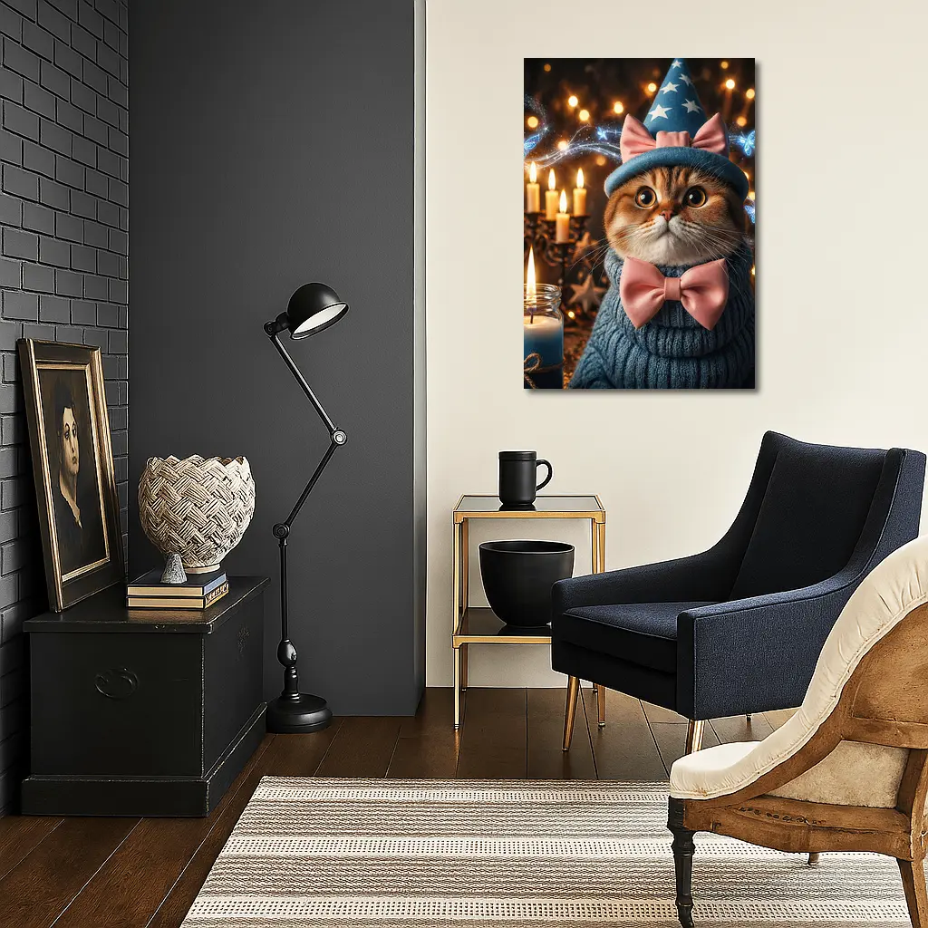 Scottish Fold Cat Wizard Hat Candles Magic – Wall Art