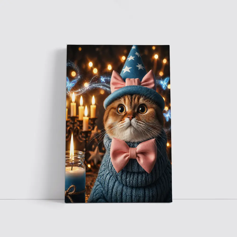 Scottish Fold Cat Wizard Hat Candles Magic – Wall Art