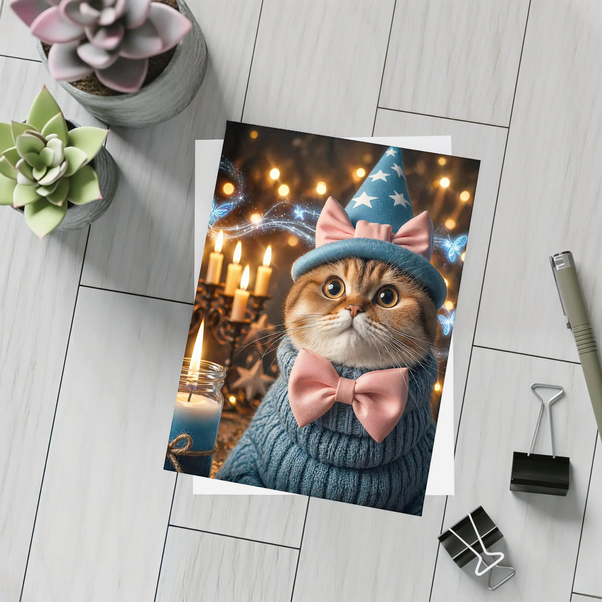 Scottish Fold Cat Wizard Hat Candles Magic – Postcards