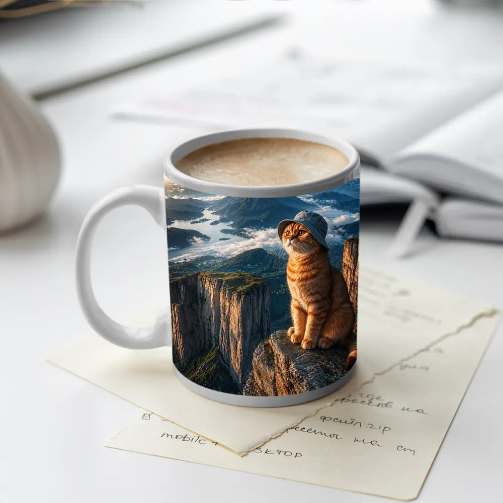 Scottish Fold Cat Mountain Summit Scenic View – Mugs