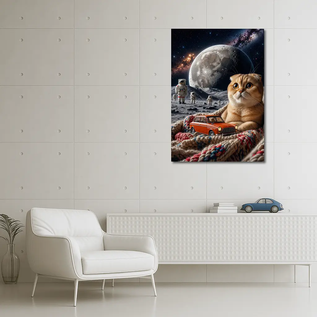Scottish Fold Cat Moon Space Astronauts Scene – Wall Art