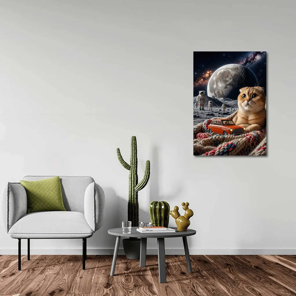Scottish Fold Cat Moon Space Astronauts Scene – Wall Art