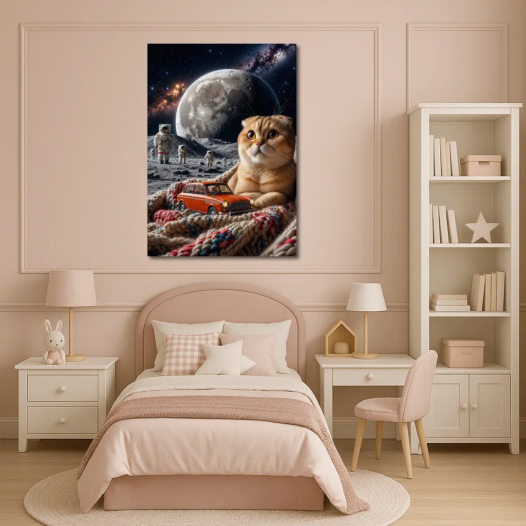 Scottish Fold Cat Moon Space Astronauts Scene – Wall Art
