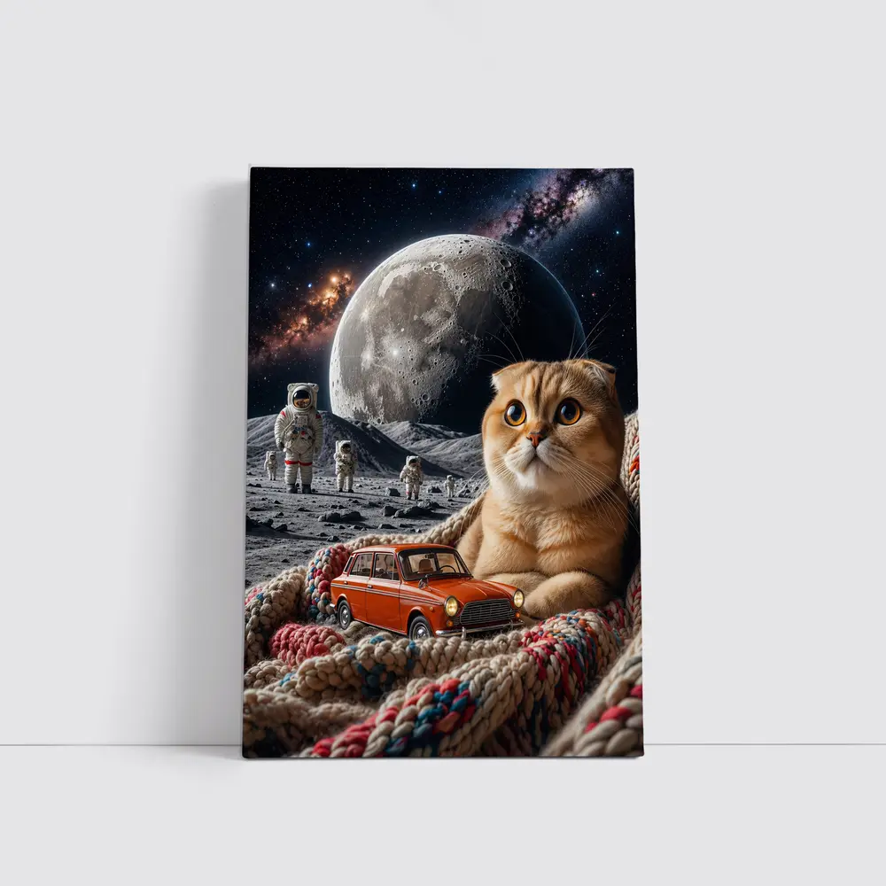 Scottish Fold Cat Moon Space Astronauts Scene – Wall Art