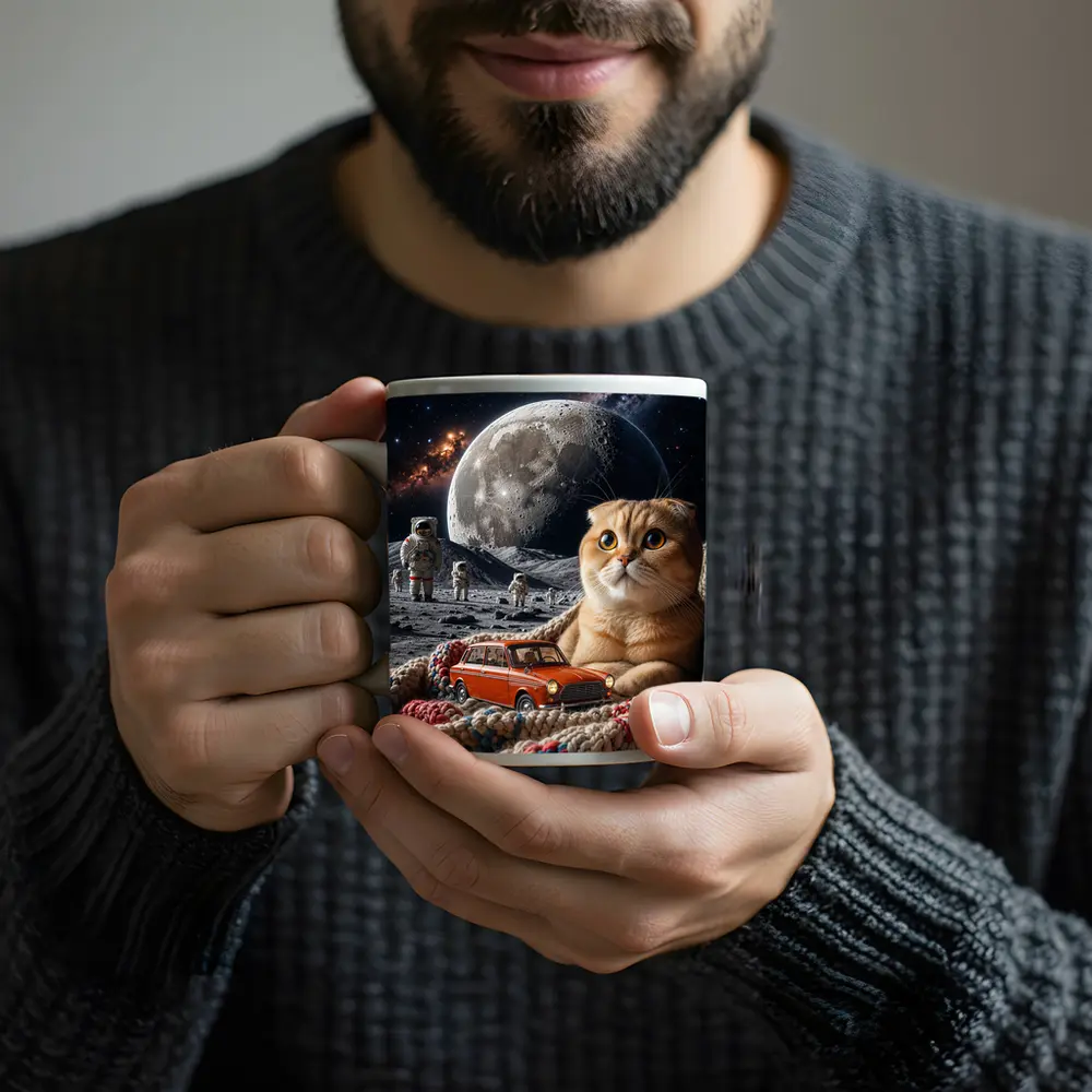 Scottish Fold Cat Moon Space Astronauts Scene – Mugs