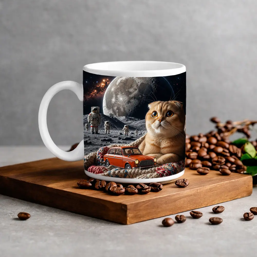 Scottish Fold Cat Moon Space Astronauts Scene – Mugs
