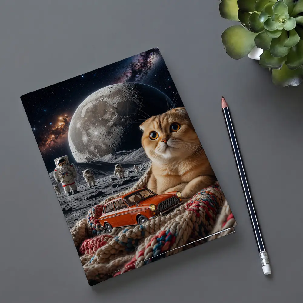 Scottish Fold Cat Moon Space Astronauts Scene – Notebooks