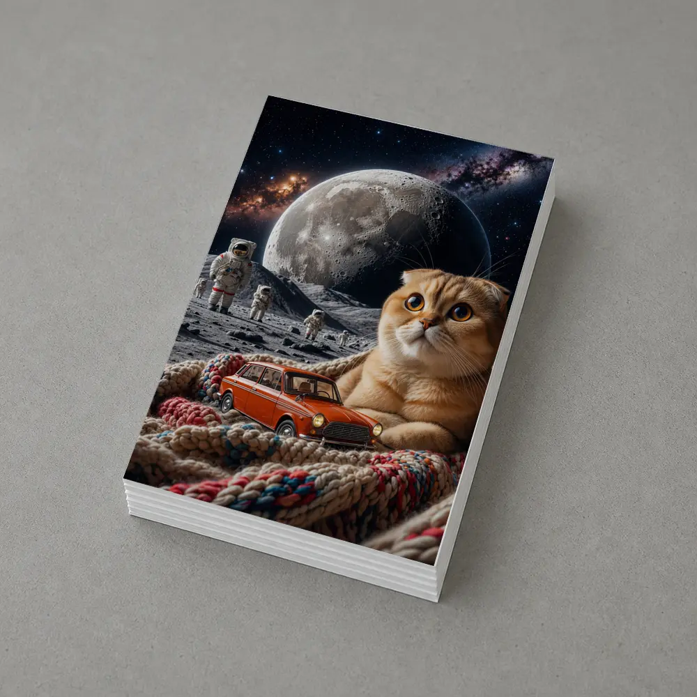 Scottish Fold Cat Moon Space Astronauts Scene – Postcards