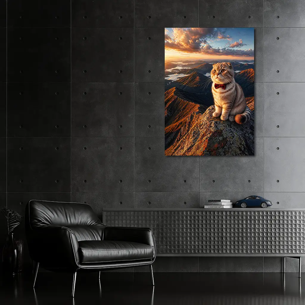 Scottish Fold Cat Mountain Sunset Landscape – Wall Art