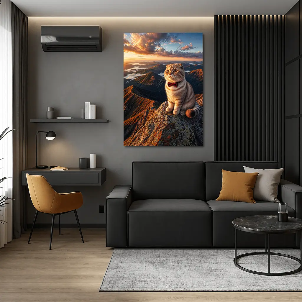 Scottish Fold Cat Mountain Sunset Landscape – Wall Art