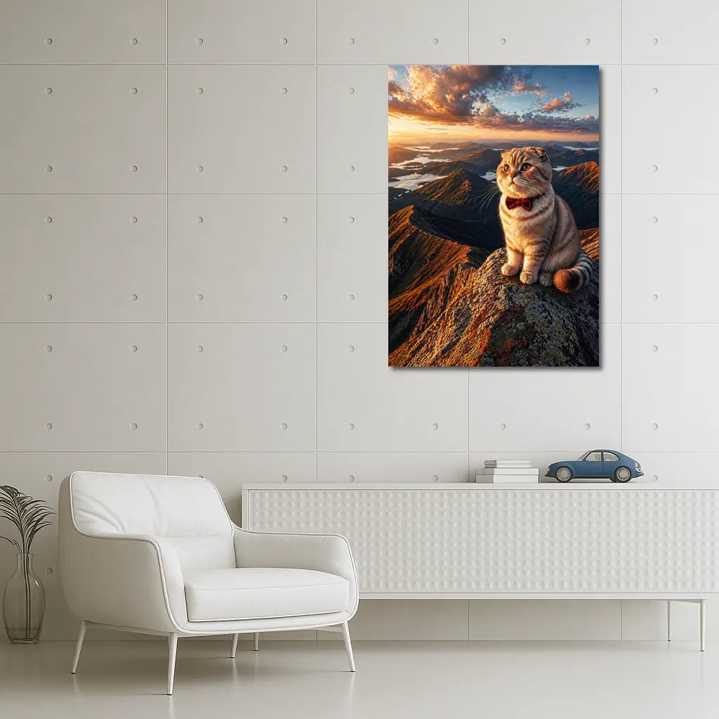 Scottish Fold Cat Mountain Sunset Landscape – Wall Art